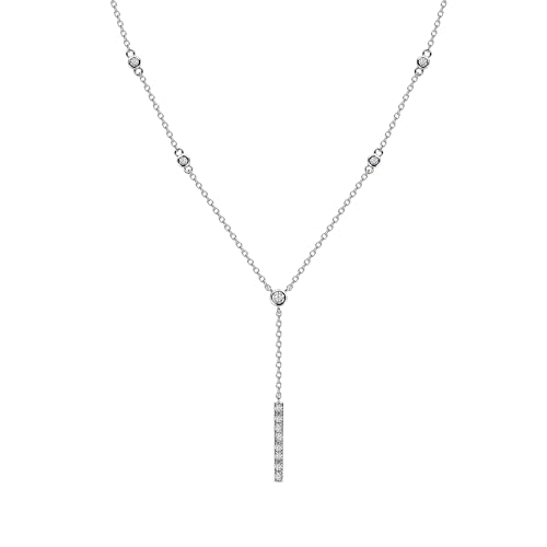 18K White Gold Plated Silver Necklace With Lab Grown Diamond (D-E Color, Round Brilliant Shape, VS Clarity) in 16/18" Length, Gold Jewelry, Necklaces For Women, Gift For Her2