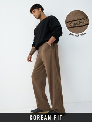 Image of The Souled Store Oversized Joggers: Men and Boys Elastic Waistband Solid Knit Cotton Blend Baggy Fit Warm Comfortable Lightweight Everyday Athleisure Joggers