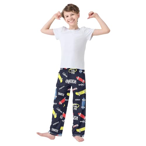 Boys' Pants Cool Skate Sport Black Patern Long Bottoms Jogger Pants Elastic Waist Trousers with Pockets S-XL2