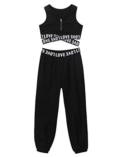 Kids Girls Hip Hop Dance Outfit Tracksuit Jazz Crop Tank Sport Bra with Athletic Trousers Street Pants Set3