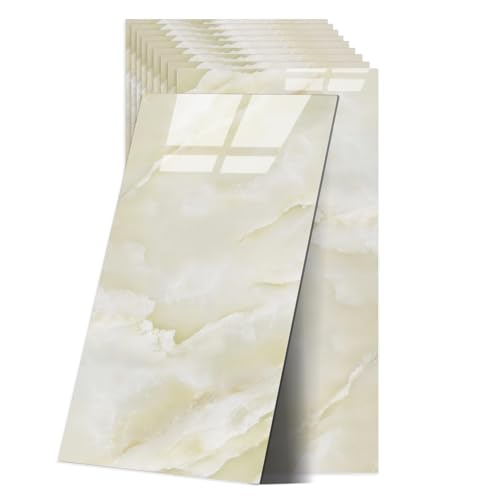 Adesivi per piastrelle in marmo, autoadesivi, per cucina, 60 x 30 cm, impermeabili, per cucina e bagno (Giada Ghiacciata Gialla)