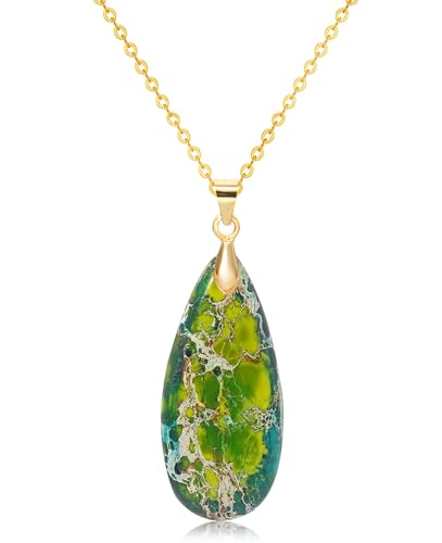Wovanoo Stone Necklaces for Women Teardrop Gemstone Pendant Necklace 14K Natural Stone Chain...