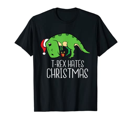 T-Rex Hates Christmas T-Shirt Gift Wrapping Dinosaur Tee T-Shirt