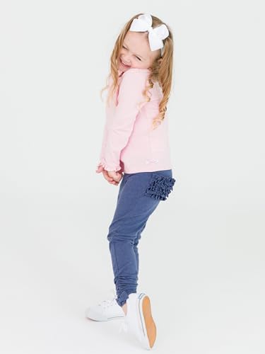 Image of RuffleButts Baby /Toddler Girls Knit Ruffle Tee - Long Sleeve T-Shirt | 51% Cotton 49% Modal, Breathable Fabric, Athletic Fit, Layering Undershirt, Yoga Or Gym Wear, Machine Wash