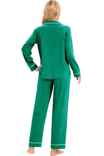 Image of LUBOT 100% Cotton Pajamas for Women Pajama Set Soft 2 Piece Sleepwear PJ Set Long Sleeve Button Knit Cozy Loungewear XS-XXL