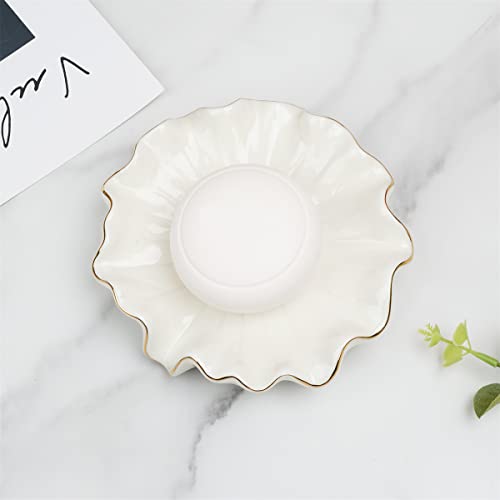 Soap Dish With Drain Ceramic White Lotus Leaf Soap Holder Soap Saver For Bar Soap, Kitchen Sink, And Bathroom Shower #TOP7