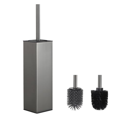 Image of BVL Toilet Brush and Holder Set Gun Gray Freestanding Toilet Bowl Brush for Bathroom