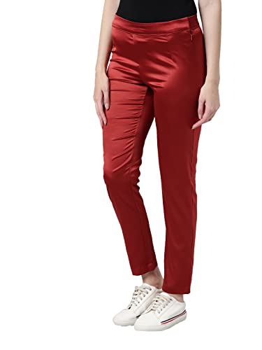 Image of GO COLORS Women Mid Rise Polyester Shiny Pant