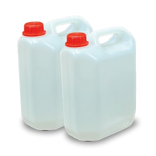Garrafa de Agua Bidones de Plástico Pack de 2 Unidades Reutilizables de Boca Ancha Deposito de Agua para uso alimentario apto para todo tipo de liquidos Botella para Aire Acondicionado (5 Litros)