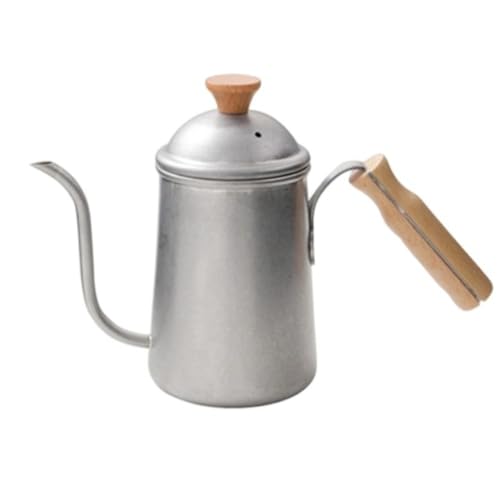 Youlines コーヒードリップケトル、直火コーヒーポット、細口、木製ハンドル、人気、おしゃれ、650ml、コーヒー用品、304ステンレス、プロ仕様のハンドドリップケトル (B)