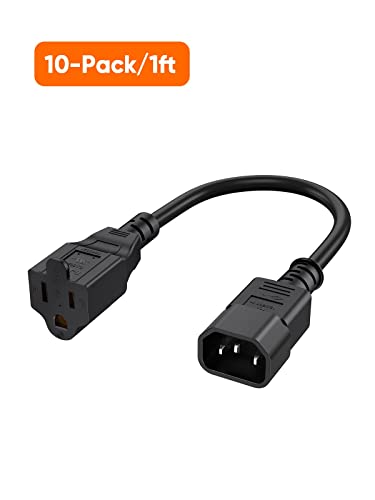 Cablecreation [10-Pack] 1 Foot 18Awg Standard Computer Power Adapter Cord Nema 5-15R Receptacle To Iec320 C14, 0.3M/Black #TOP6