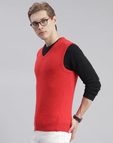 Image of Monte Carlo Off White Solid V Neck Sweater | Warm Woolen Pullover for Men | Soft Comfortable Knitted Winter Wear Sweater for Men's