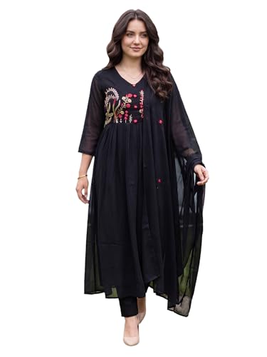 Image of INDO ERA Women's Pure Cotton Embroidered Thread Work Kurta & Pant with Dupatta Set (IEAI13046)