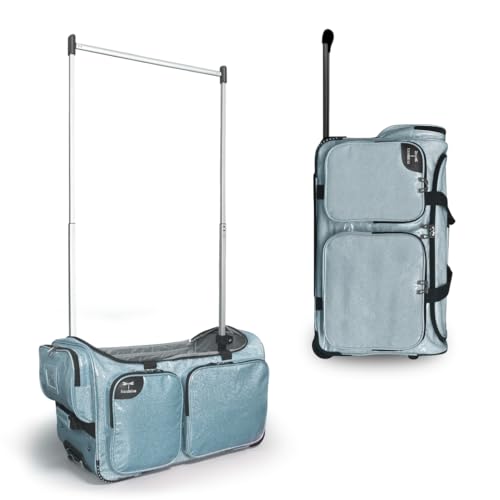 Travolution NEW Glittering Dance Bag with Garment Rack 23 Inch Rolling Duffel With Wheels Ideal for Competitions & Travel Easy-assembly Lightweight Aluminum Clothes Rack (Glitter Blue)