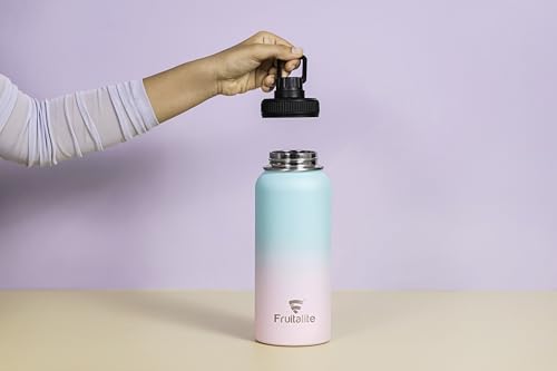 Image of Fruitalite Thermosteel Fruit Infuser Water Bottle- 1000ml with Screw /Spout Lid, Steel Infusion Rod, Infused Detox Recipe eBook, Double-Wall Vacuum Insulated Stainless Steel Bottle- Bubble Gum