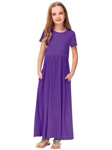 Image of Deerose Girls Maxi Dress Short Sleeve Casual Long Dresses with Pockets 5-14 Years