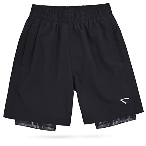 Cheetah Boys 2-In-1 Compression Shorts 2 Pack, Black/Olive Washed Camo, 18 #TOP2