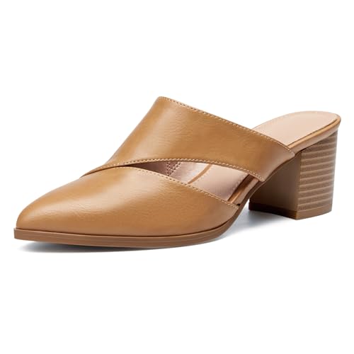 Syktkmx Women's Cutout Backless Mules Slip On Closed Toe Chunky Stacked Heeled Sandals