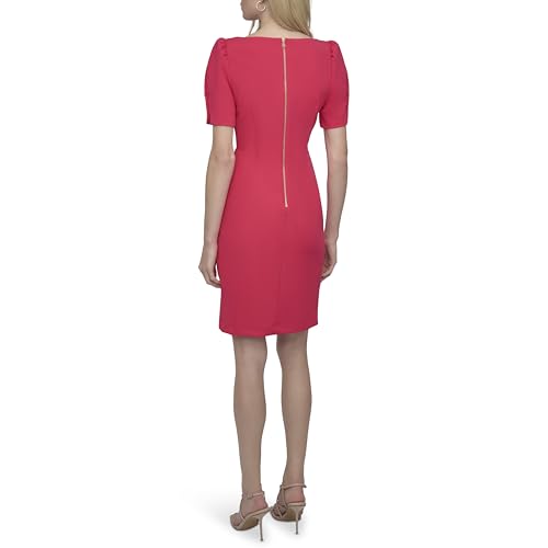 Image of DKNY Women's Short Sleeve Ruched Knee Length Sheath Dress with Button Detail