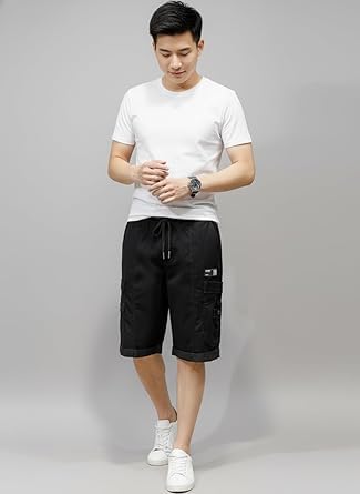 Image of Men Cargo Shorts with Drawstring Waist, Side Flap Pockets, Knee Length, Casual Style, Men Shorts || Cotton Short for Men || with Pocket Style
