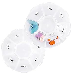 WLLHYF Dagelijkse pillendoos, wekelijkse pillenorganisator, 7 dagen pillendoosje medicijn opbergdoos pildispenser voor vitamine, levertraan, pillen, supplementen (2 stuks)
