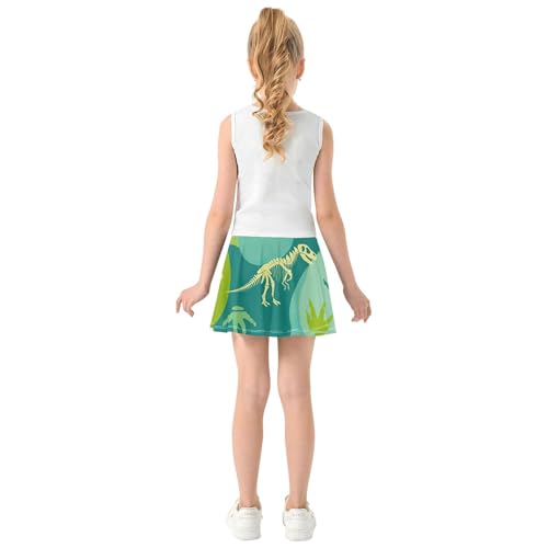 Joisal Girls Skorts Athletic Shorts Toddlers Tennis Skirts Breathable Flowy Skirt Dinosaur Skeletons Green 3t4