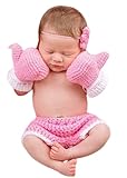 Cute Newborn Boy Girl Baby Crochet Knitted Outfits Photography Shoot Props Boxing Style Glove Pants (Pink)