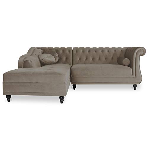 INTENSE DECO Canapé d'angle Gauche Empire Velours Taupe Style Chesterfield