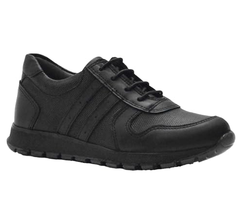 Image of SIRRI Boys Black Leather School Shoes, Formal Smart Back to School Trainers