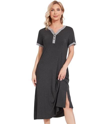 Image of NACHILA Bamboo Viscose Nightgowns for Women Cooling Night Gown with Pockets