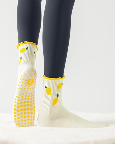 Image of Yawlsow Pilates Grip Socks for Women Yoga Grippy Socks Cute Barre Non Skid Athletic Crew Sticky Sock Workout Hospital