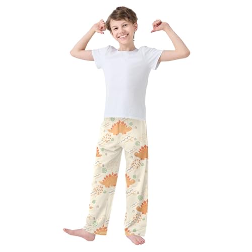 Orange Dinosaur Boys Pants Boys Athletic Pants Long Pant for Boywith Pockets Wide-Leg Size 6-14Y3