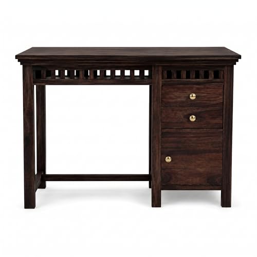 Image of SONA ART & CRAFTS Sheesham Wood Study Table for Home | Wooden Study Table with Side Storage Shelf | Multi Purpose Computer Desk for Writing | DIY Laptop Table for Study Room & Office | Walnut Finish
