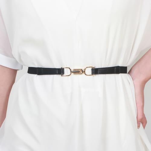 Women Stretchy Waist Belts Elastic Skinny Belt for Ladies with Gold Buckle4