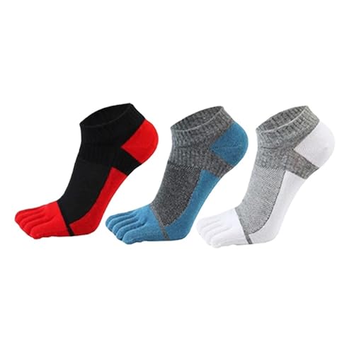 Calcetines 5 Dedos 3 Pares Calcetines De Cinco Dedos Para Hombres, Calcetines Deportivos Casuales De Malla Transpirable, Calcetines De Algodón Anti-Friction For Dedo, 1 rojo azul oscuro 1 blanco