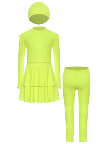 Kids Girls 3Pcs Rash Guard Sun Protection Summer Beach Bathing Suit Long Sleeve Dress Pants and Hat3