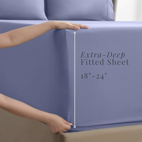 Image of Hearth & Harbor Extra Deep Pocket Sheets - Fits Mattress 18-24 Inches Deep - Extra Deep Pocket Twin XL Sheets Sets - 4 Piece Twin XL Size - Steel Blue