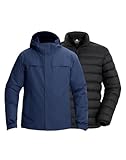 Pioneer Camp Giacca da sci 3 in 1 da uomo, con fodera in piuma, impermeabile e antivento, calda giacca da snowboard con cappuccio regolabile, blu navy, XXL