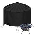 Fire Pit Cover Round Waterproof - Fits 30 inch Patio Gas Fire Bowl - Durable 600D Heavy Duty PVC Coating Outdoor Firepit PVC Coating Windproof Dustproof Anti UV, 30" D x 24" H, Black