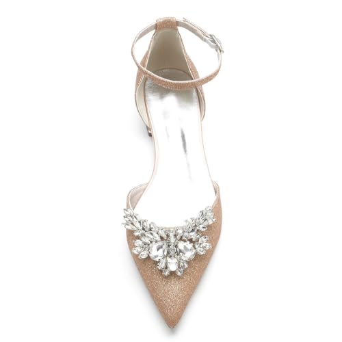 Women's Wedding Shoes Flats Satin Pointed Toe Rhinestone Ankle Strap Buckle Bridal Bridesmaid Flats3