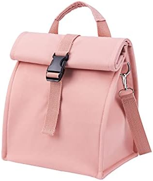 KALIDI Roll Top Insulated Lunch Bag,Cooler Bag with Adjustable Shoulder Straps,Foldable Waterproof Picnic Bag Cool Bag for Lunch for Women Men Adults Office Work,Camping,for Kids to School(Pink)