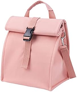 KALIDI Roll Top Insulated Lunch Bag,Cooler Bag with Adjustable Shoulder Straps,Foldable Waterproof Picnic Bag Cool Bag for Lunch for Women Men Adults Office Work,Camping,for Kids to School(Pink)
