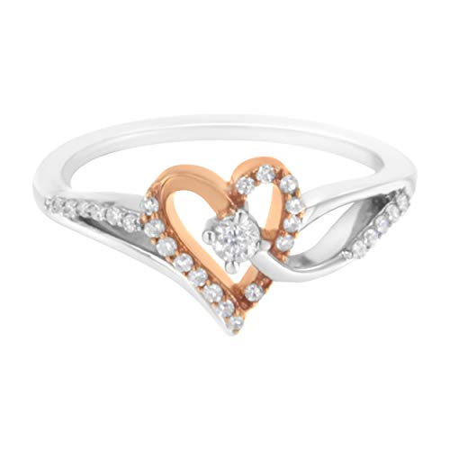 10K Rose Gold over .925 Sterling Silver ? Cttw Diamond Split Shank Open Heart Cocktail Ring (I-J Color, I2-I3 Clarity) - Size 7