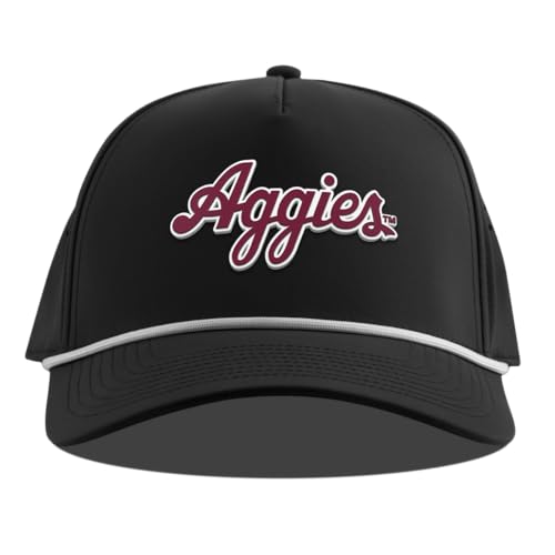 Image of Branded Bills Texas A&M Aggies Script Curved 5 Panel Hat for Men | ATM Team logo, Adjustable Baseball Cap, Rope Snapback Golf Performance