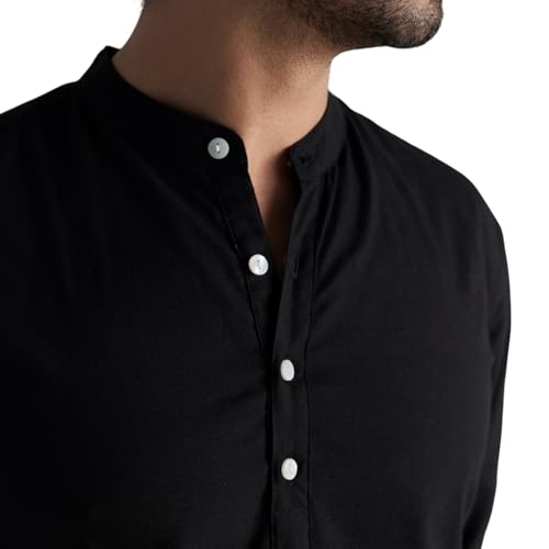 Image of SAADAA Men's Long Kurta - Linen Cotton Blend, Airy Fabric, Regular Fit, Mandarin Collar, Solid Color - Casual, Festive & Ethnic Wear