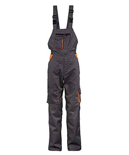 Stenso Desman - Mens Work Bib and Brace Dungarees Overalls - Grey/Orange - 54