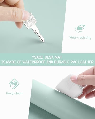 Image of YSAGi Non-Slip Leather Desk Pad L Size, Waterproof Laptop Computer Desk Keyboard Mat, Table Protector Blotter Mat, Large Mouse Pad for Office /Work /Home /Decor(Mint Green, 35.4 inch x 17 inch)