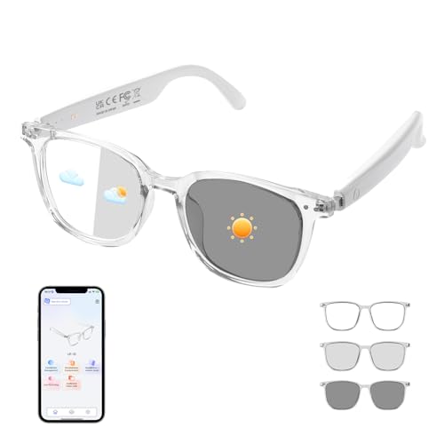 AI Translator Smart Glasses, Real-Time Bilingual Translation, Simultaneous Interpretation Glasses with Photochromic Lenses Transparent Frame, 165+ Languages, Lightweight Design for Travel &