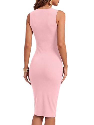 Image of LYANER Women's Summer Rib Knit Stretch Crewneck Sleeveless Bodycon Midi Dress