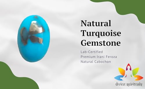 Divine Spirituals AAA Grade Natural Turquoise Gemstone Lab-certified Premium Feroza/Firoza Cabochon For Protection, Healing, Spiritual Meditation & Ring Jewellery approx. 8-10 carat